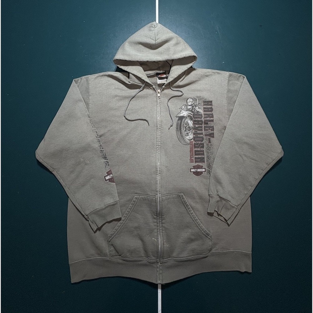 Harley Davidson Full Zip Hoodie Sweatshirt Men Large Faded Gray Sleeve Hit Read*